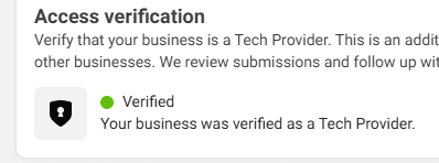 Meta Tech Provider Verification Screenshot